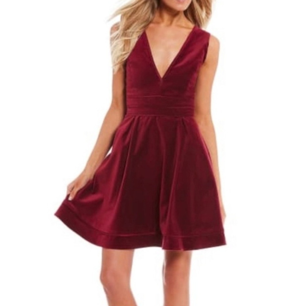 Lauren James‎ Red Velvet Dress Sleeveless Fit & Flare Party Made in USA L